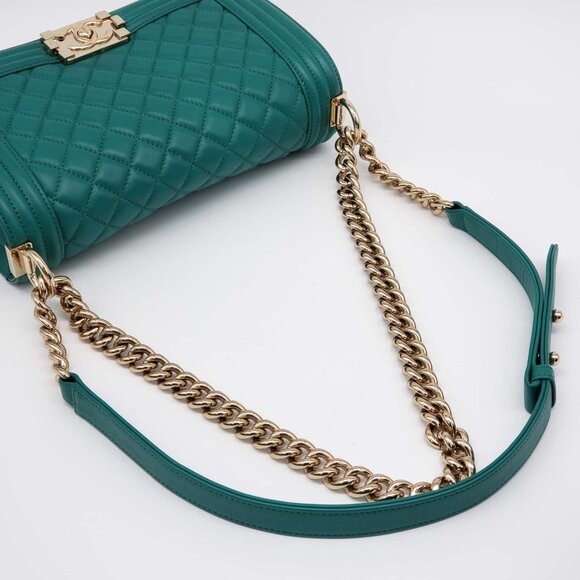 100% Authentic CHANEL Boy Small Green Leather Shoulder Bag 2650-080524 - Picture 9 of 16